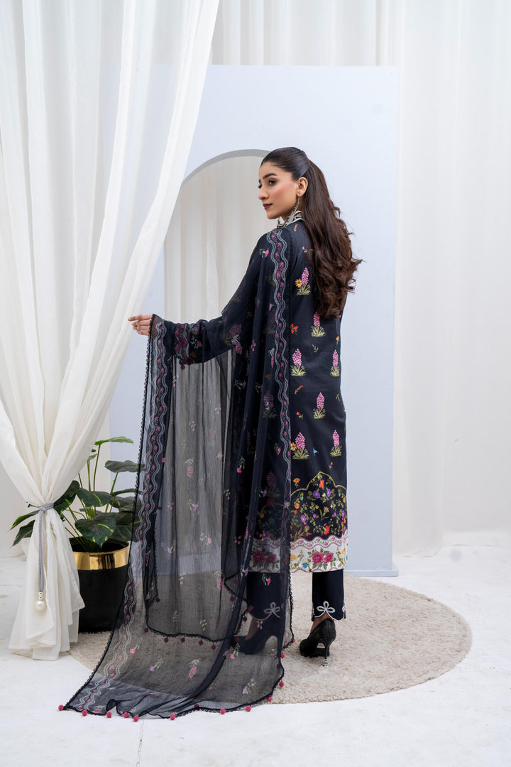 Lawn Black Stitched Suit - Sana Safinaz Muzlin Stitched