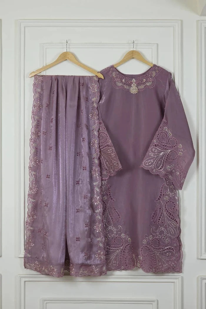 Sheesha Silk Lilac Stitched Suit - Khas