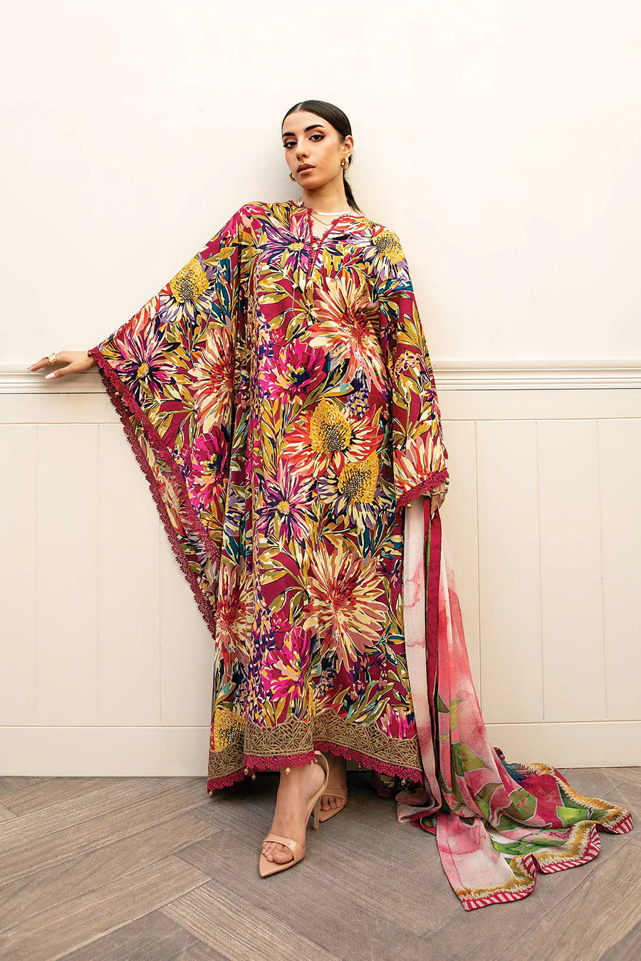 Lawn Red Unstitched Suit - Maria B Eid Basic