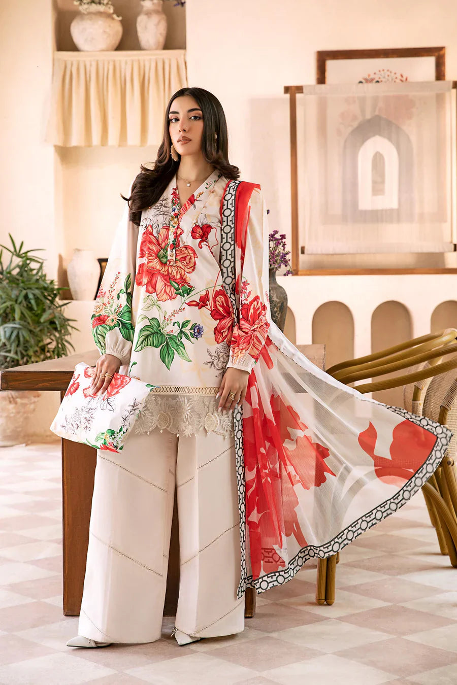 Lawn Cream Stitched Suit - Maria B Eid Basic