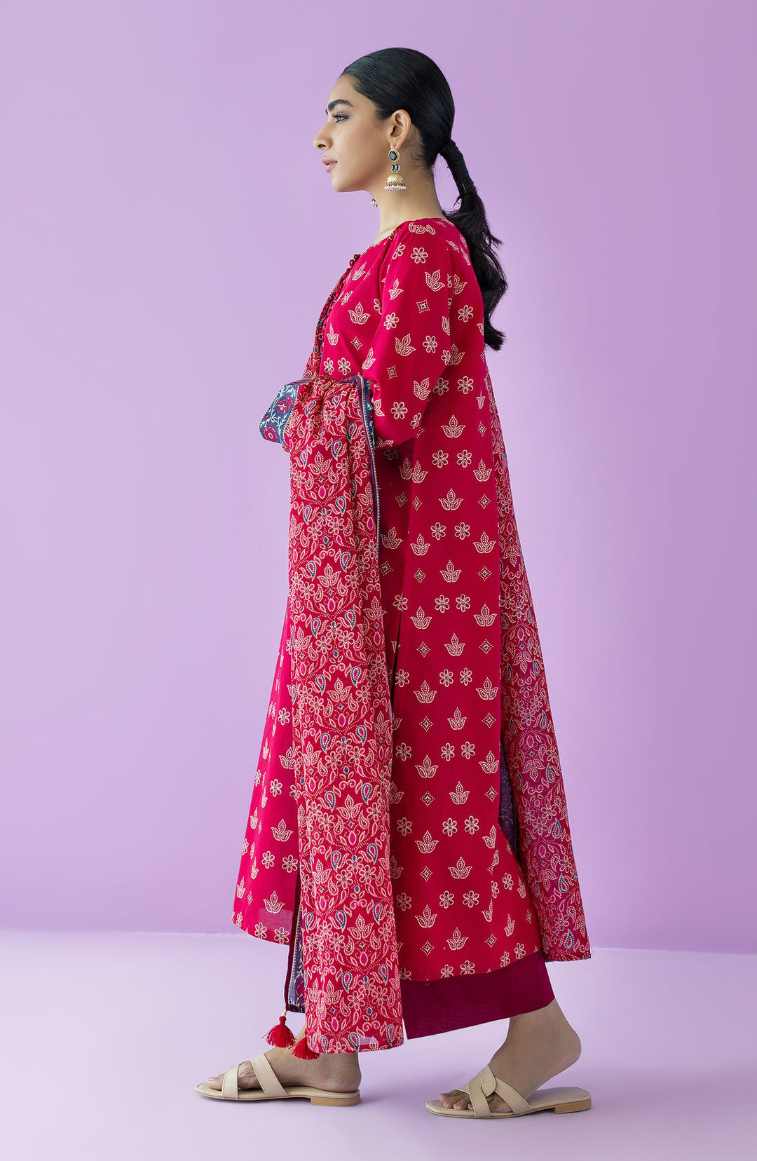 Lawn Red Unstitched Suit - Orient