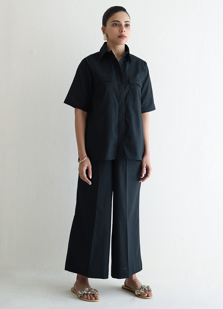 Ribbed Cotton Black Stitched Suit - Image