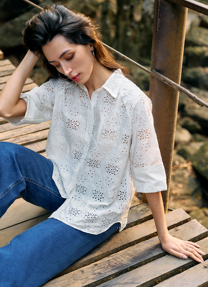 Pure Cotton White Kurti - Image