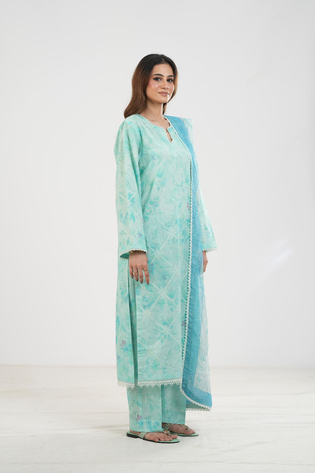 Mint Pine - Farasha Printed Essentials Stitched