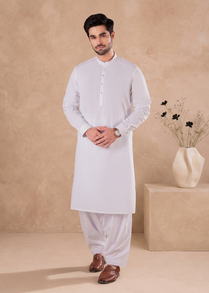 Cotton White Kameez Shalwar - Bonanza