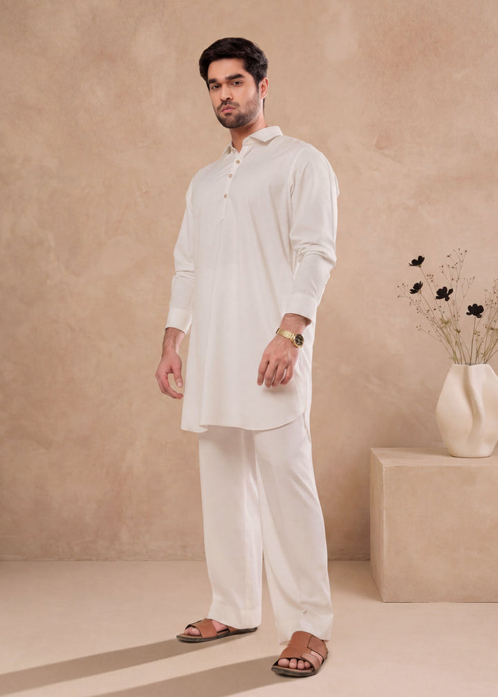 Blended Olive White Kurta Pajama - Bonanza