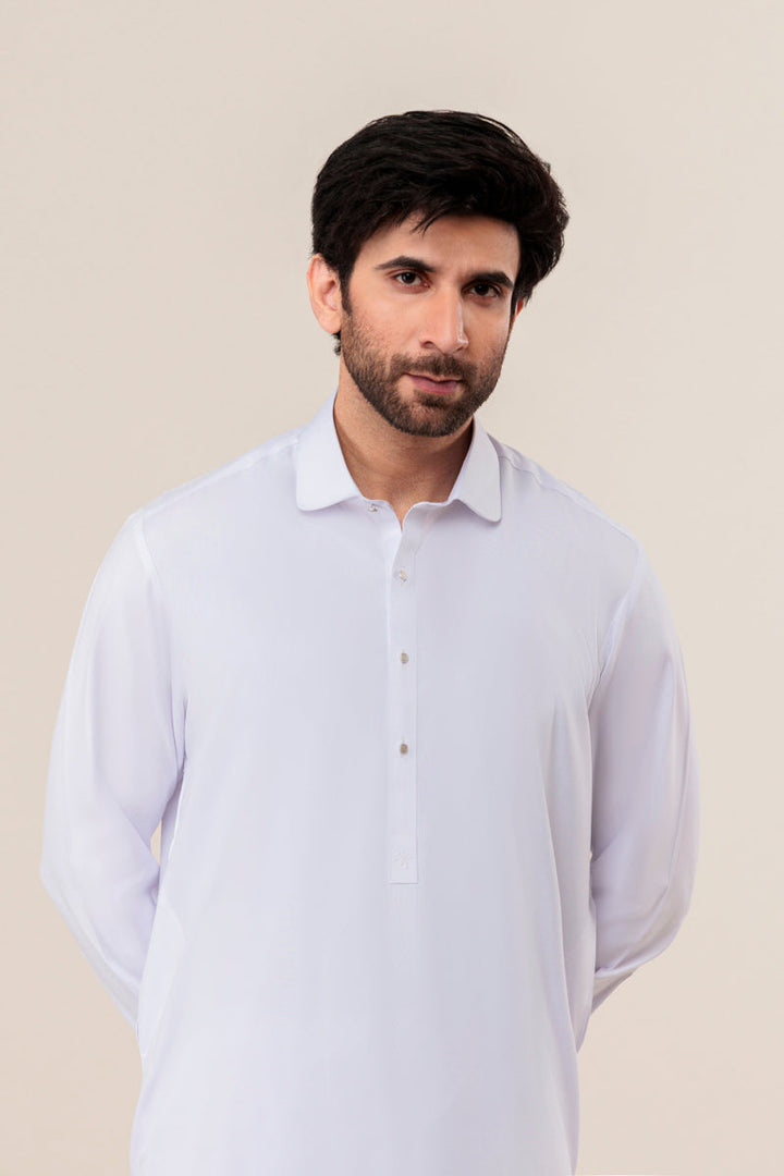 Blended White Kameez Shalwar - Bonanza