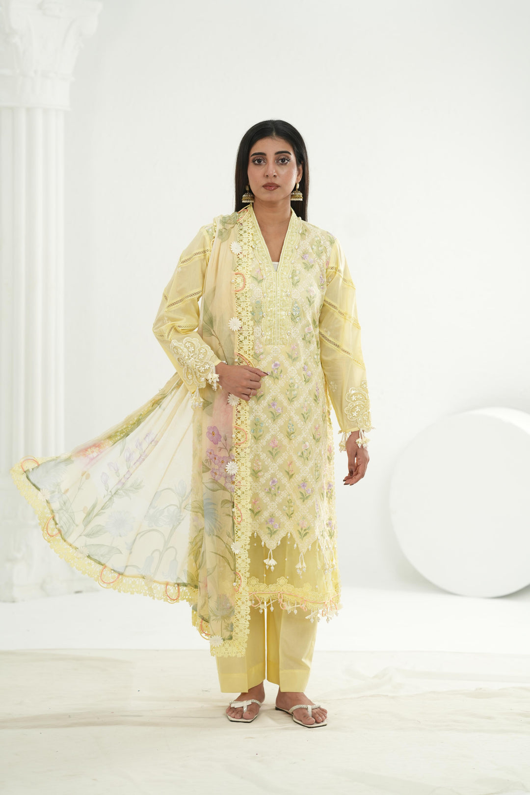 Embroidered Lawn Yellow Stitched Suit - Maria B M Print '26