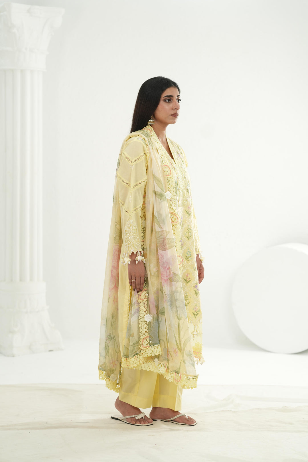 Embroidered Lawn Yellow Stitched Suit - Maria B M Print '26