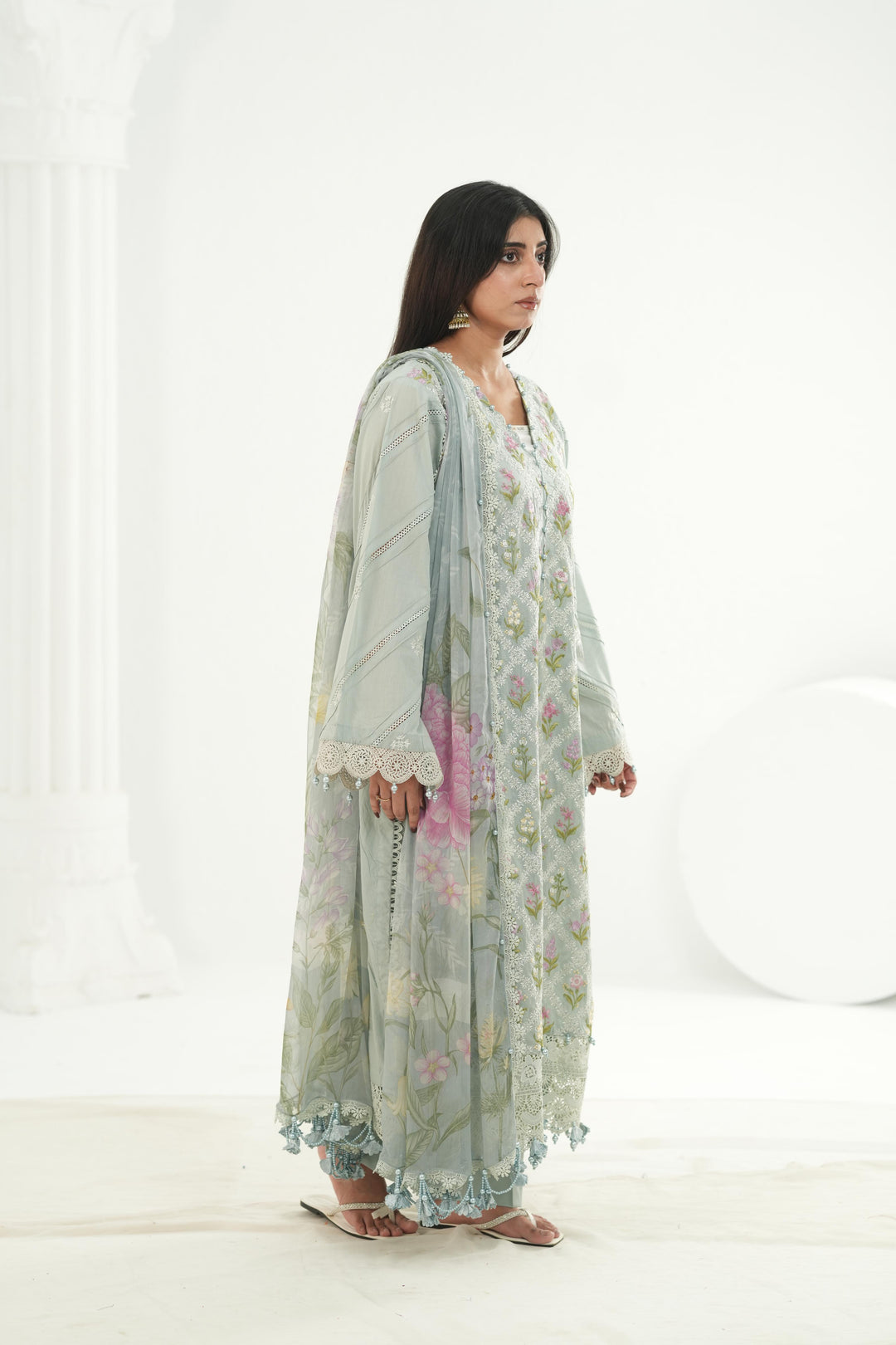 Embroidered Lawn Grey Stitched Suit - Maria B M Print '26