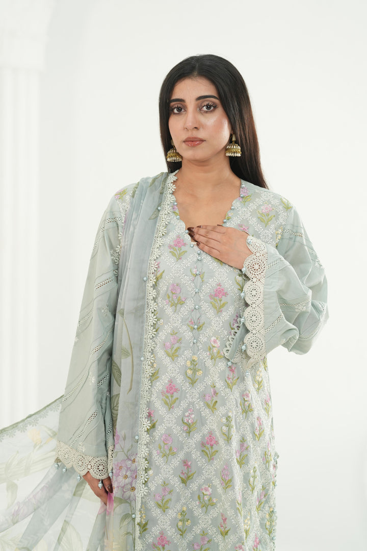 Embroidered Lawn Grey Stitched Suit - Maria B M Print '26