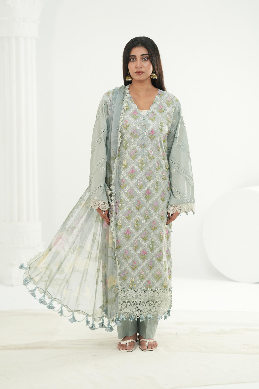 Embroidered Lawn Grey Stitched Suit - Maria B M Print '26