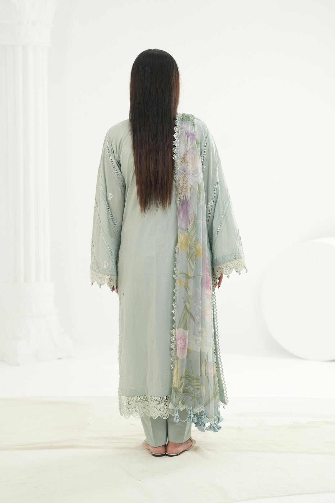 Embroidered Lawn Grey Stitched Suit - Maria B M Print '26