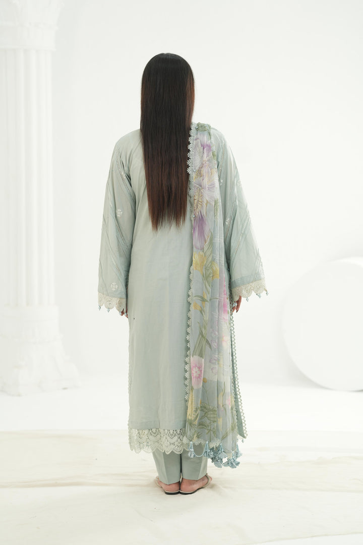 Embroidered Lawn Grey Stitched Suit - Maria B M Print '26