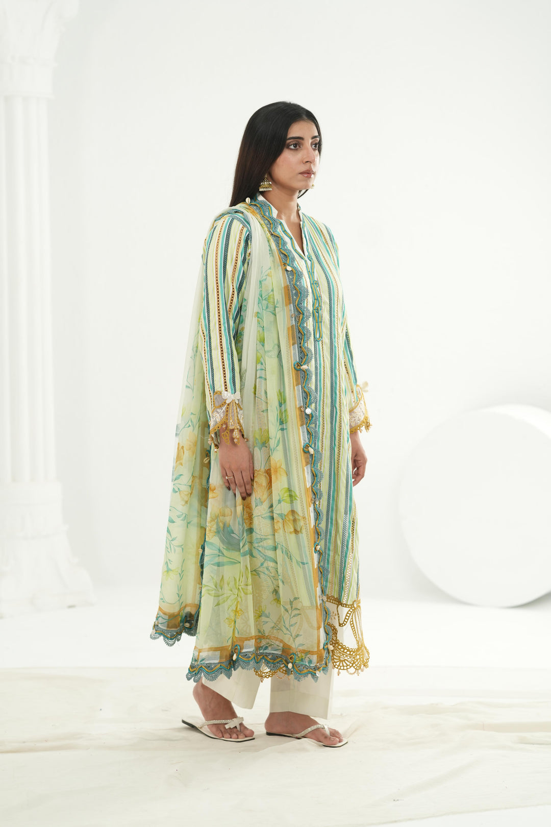 Embroidered Lawn Mustard Green Stitched Suit - Maria B M Print '26