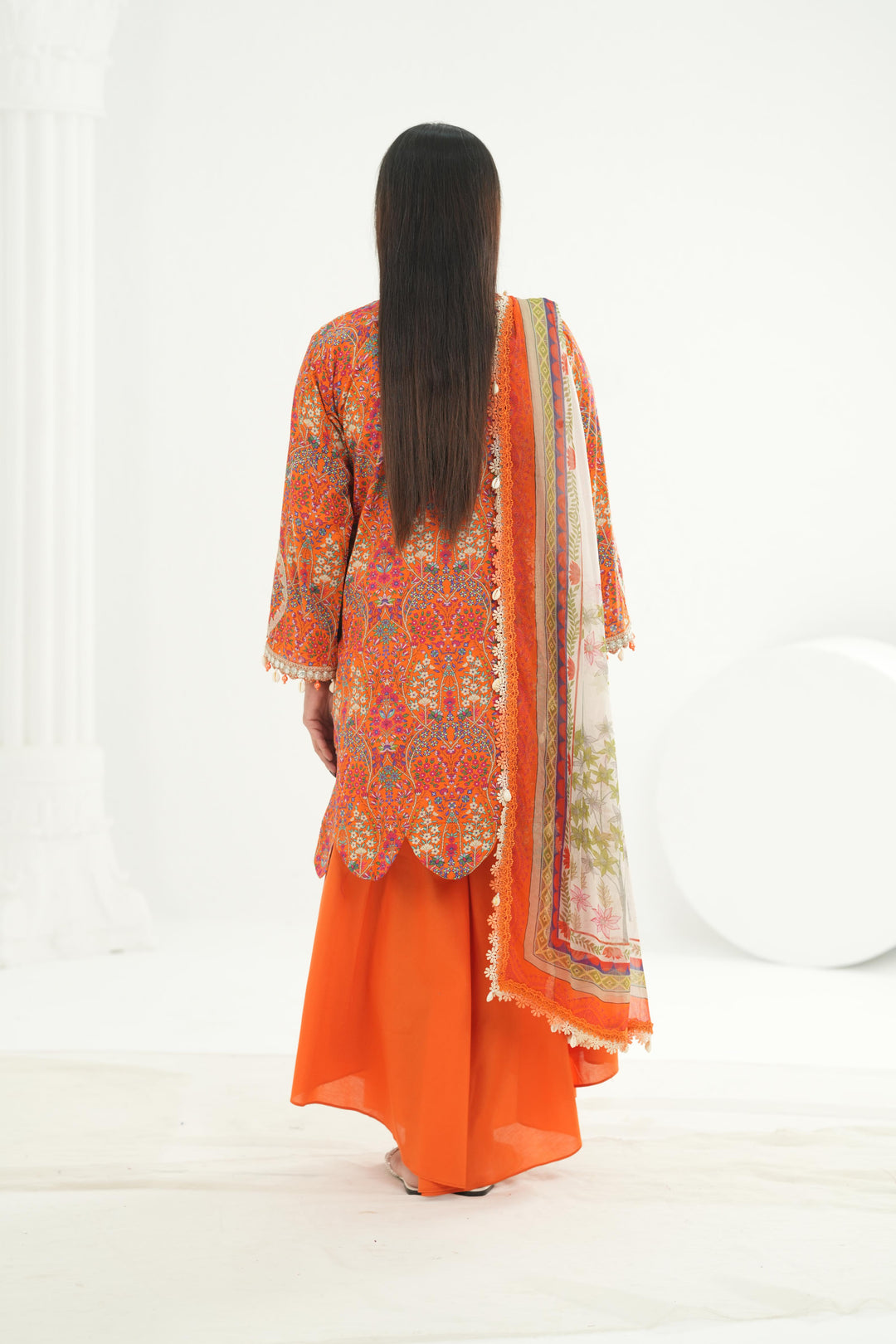 Embroidered Lawn Orange Stitched Suit - Maria B M Print '26