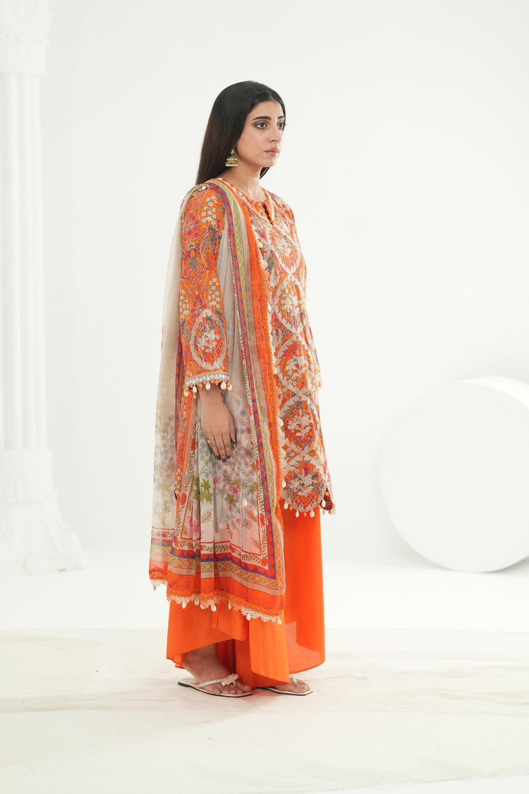 Embroidered Lawn Orange Stitched Suit - Maria B M Print '26