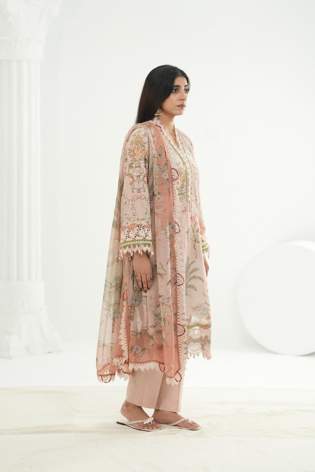 Embroidered Lawn Pink Stitched Suit - Maria B M Print '26