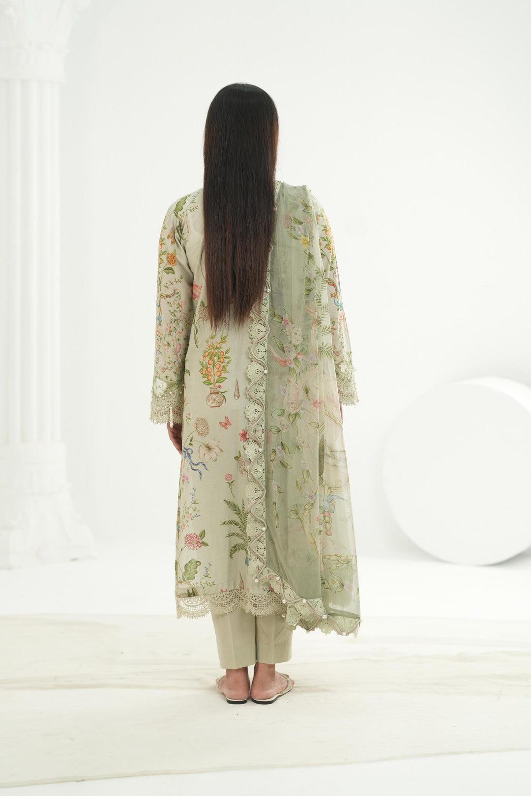 Embroidered Lawn Green Stitched Suit - Maria B M Print '26