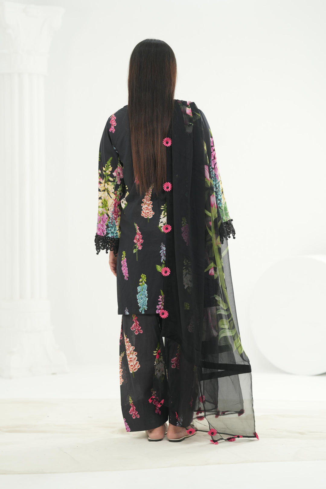 Embroidered Lawn Black Stitched Suit - Maria B M Print '26