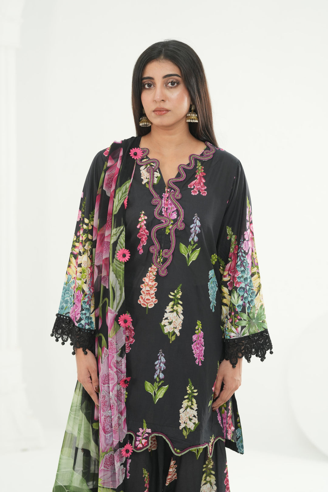 Embroidered Lawn Black Stitched Suit - Maria B M Print '26