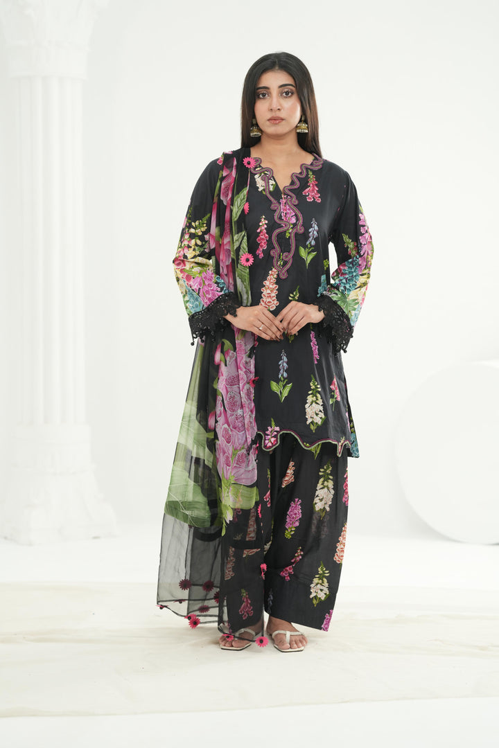 Embroidered Lawn Black Stitched Suit - Maria B M Print '26