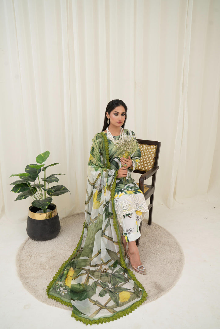 Printed Lawn Green Stitched Suit - Maria B M Prints