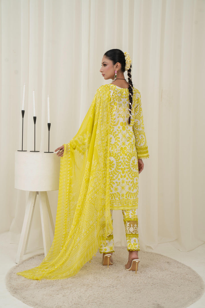 Printed Lawn Yellow Stitched Suit - Maria B M Prints