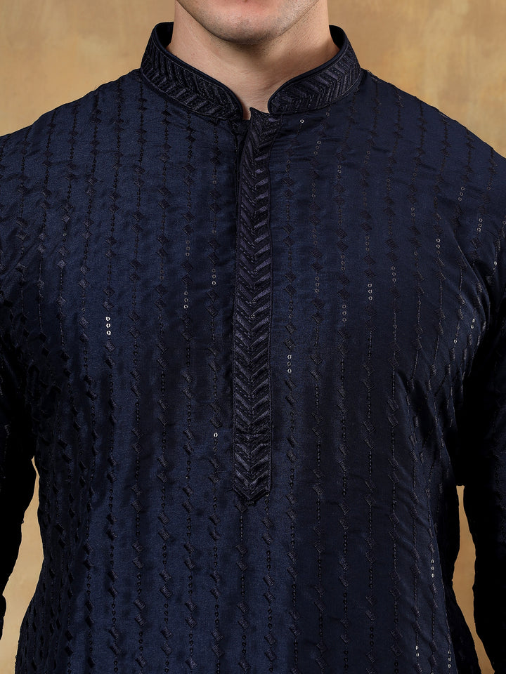 Polyester Viscose Navy Blue Kurta Trouser - Jiah