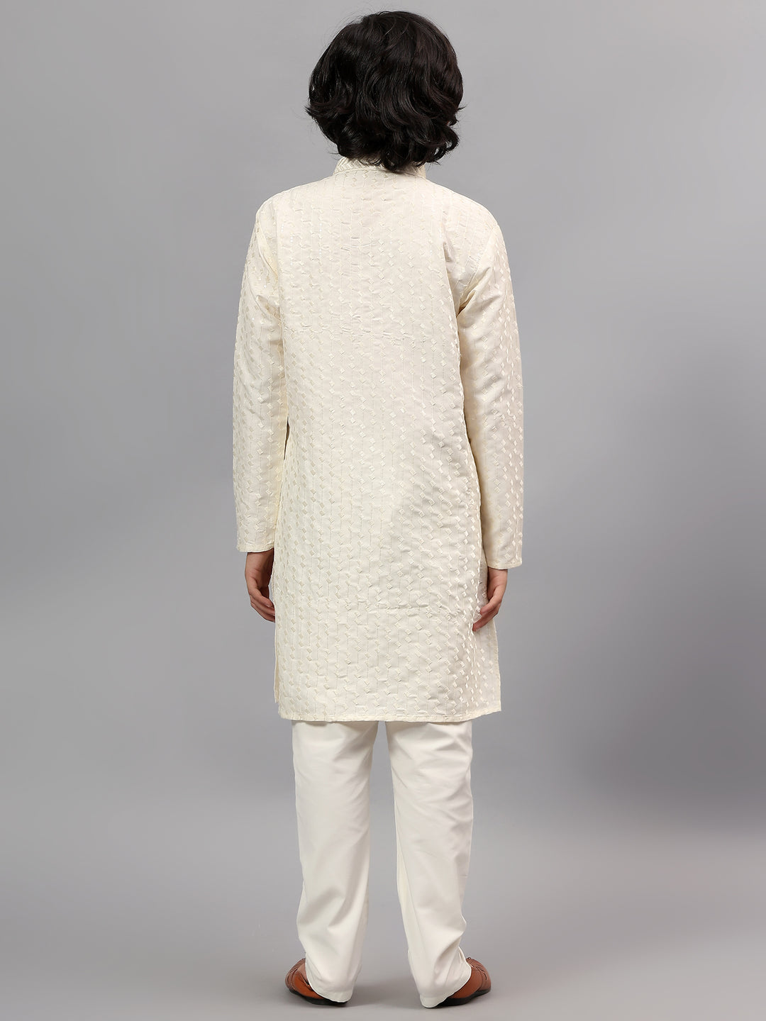 Polyester Viscose Cream Kurta Trouser - Jiah
