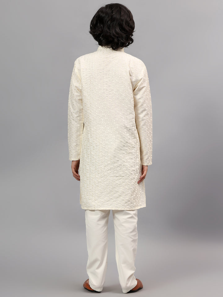 Polyester Viscose Cream Kurta Trouser - Jiah