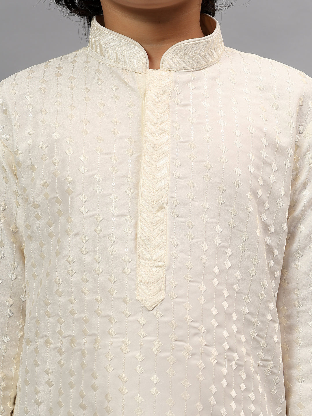 Polyester Viscose Cream Kurta Trouser - Jiah