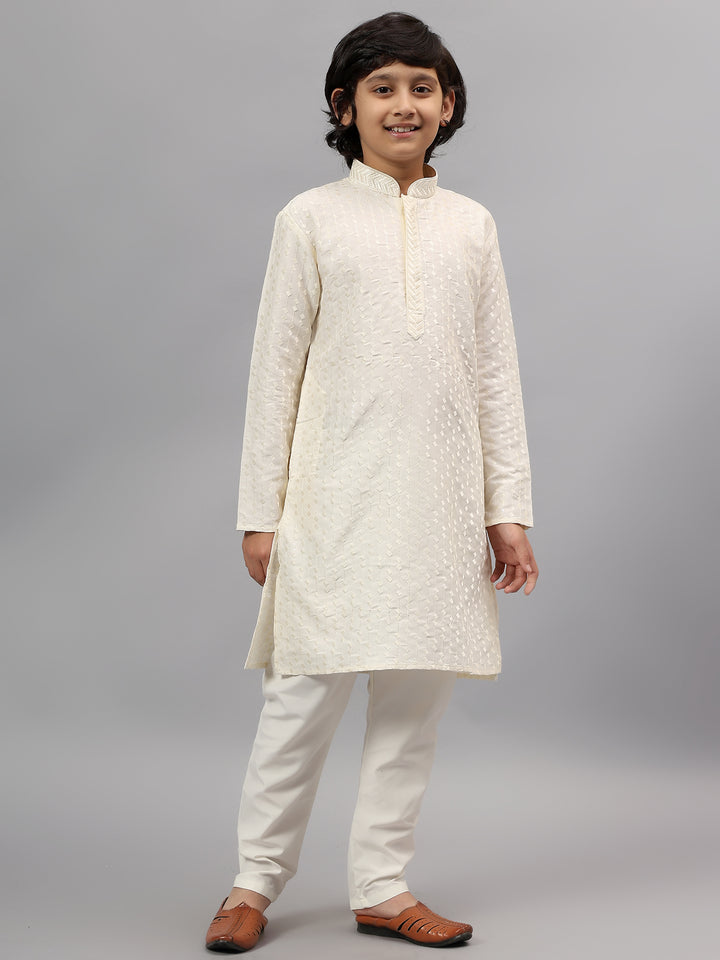 Polyester Viscose Cream Kurta Trouser - Jiah