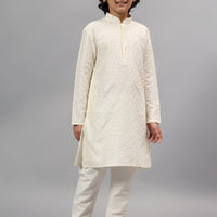 Polyester Viscose Cream Kurta Trouser - Jiah