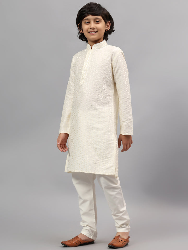 Polyester Viscose Cream Kurta Trouser - Jiah