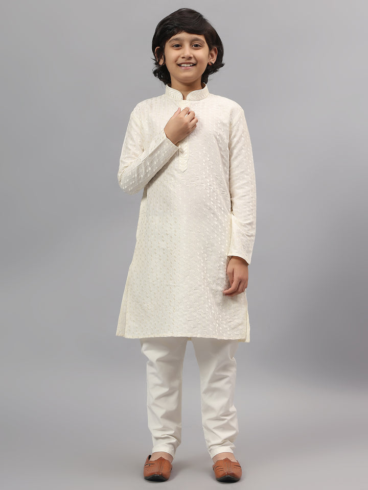 Polyester Viscose Cream Kurta Trouser - Jiah