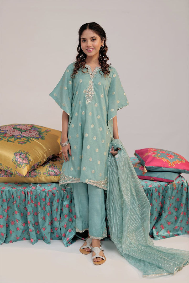 Polyester Chiffon Sea Green 3 Piece Stitched Suit - Senorita