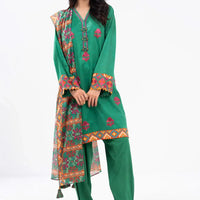 Embroidered Khaddar Green Stitched Suit - Alkaram