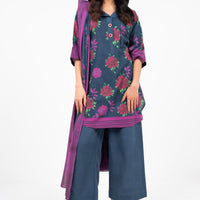 Printed Viscose Navy Blue Unstitched Suit - Alkaram