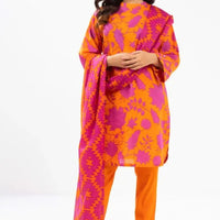 Printed Viscose Slub Orange Unstitched Suit - Alkaram