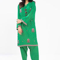 Embroidered Self Jacquard Green Stitched Suit - Alkaram