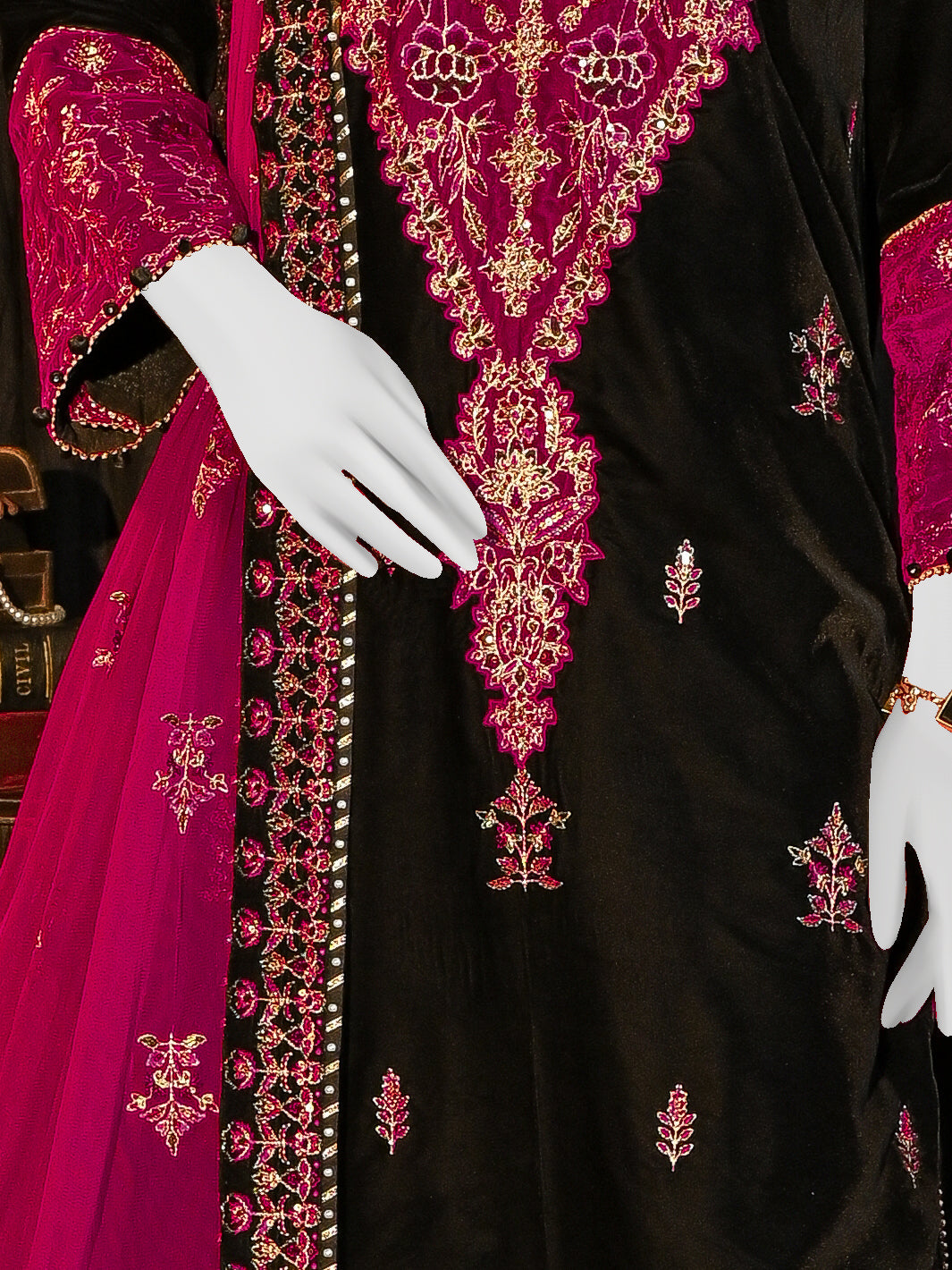 Velvet Black Stitched Suit - J. Junaid Jamshed