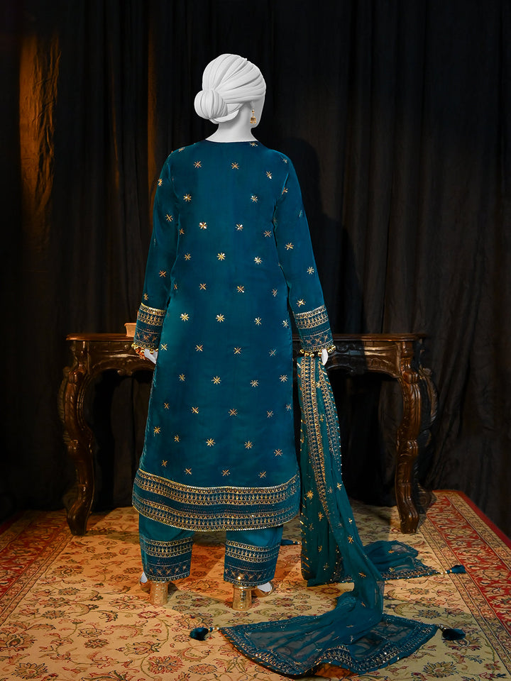 Velvet Ferozi Stitched Suit - J. Junaid Jamshed