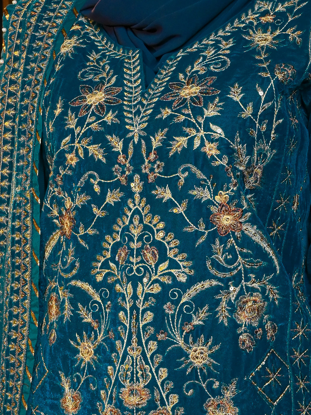 Velvet Ferozi Stitched Suit - J. Junaid Jamshed