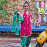 Crinkle Shafoon Fancy Fabric Shocking Pink Stitched Suit - Senorita