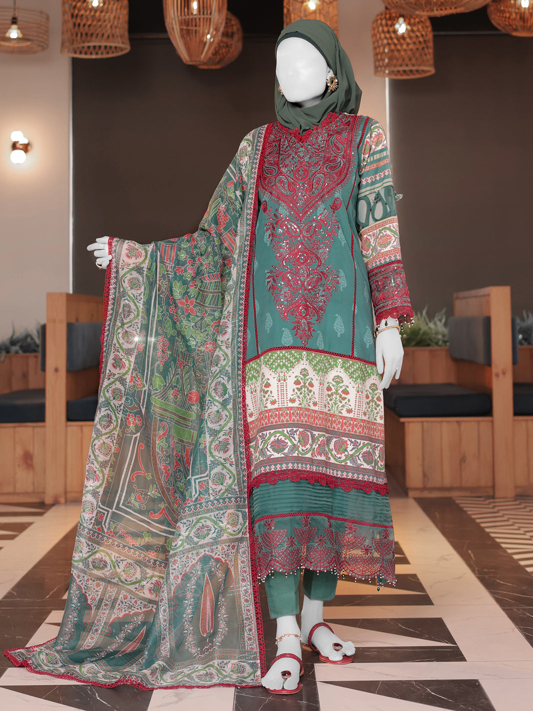 Twisted Fabric Green Stitched Suit - J. Junaid Jamshed