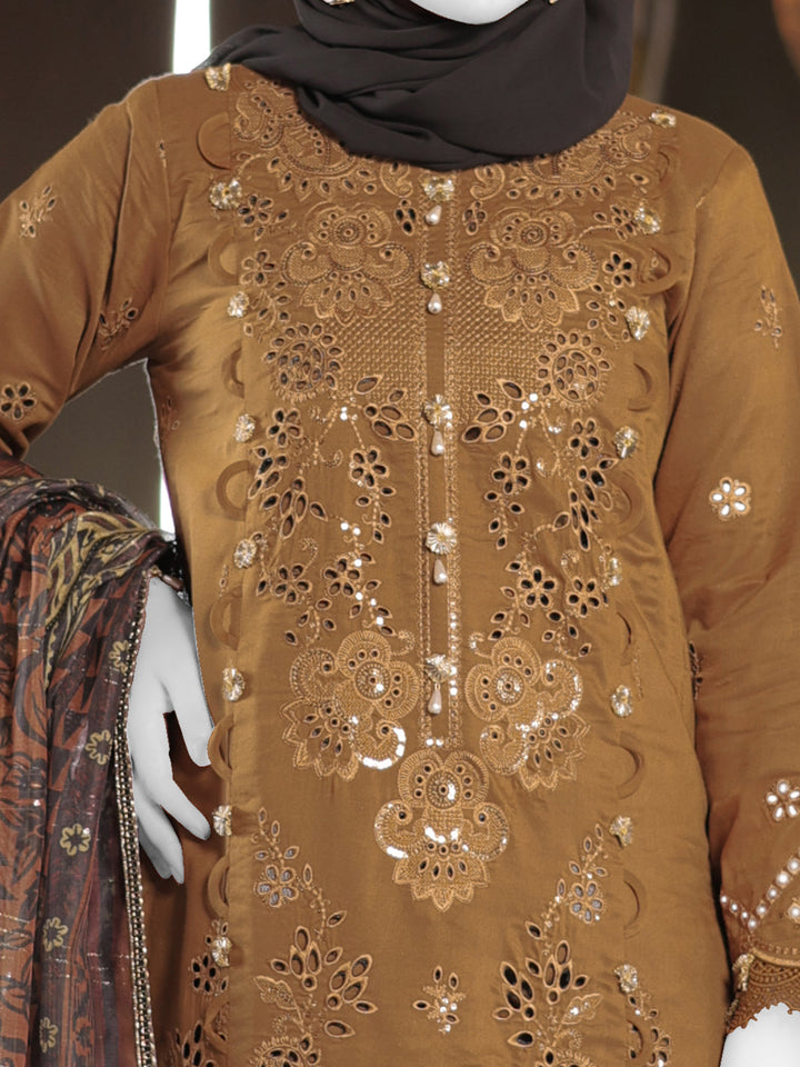 Twisted Fabric Brown Stitched Suit - J. Junaid Jamshed
