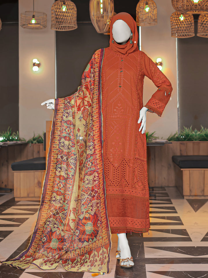 Twisted Fabric Rust Stitched Suit - J. Junaid Jamshed