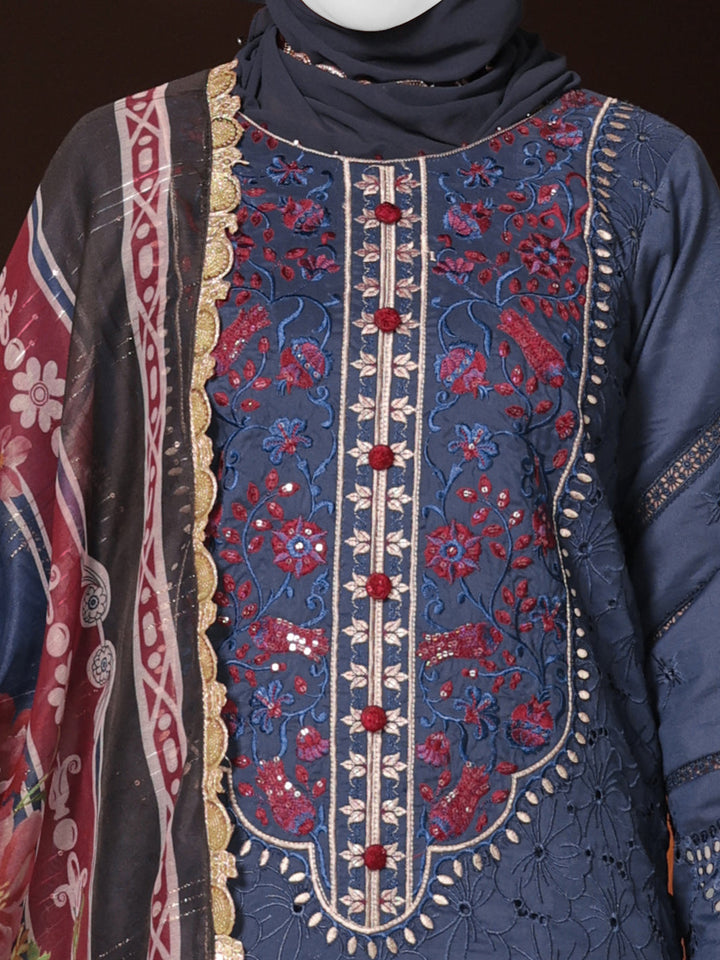 Twisted Fabric Blue Stitched Suit - J. Junaid Jamshed