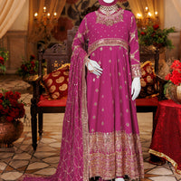 Chiffon Magenta Stitched Suit - J. Junaid Jamshed